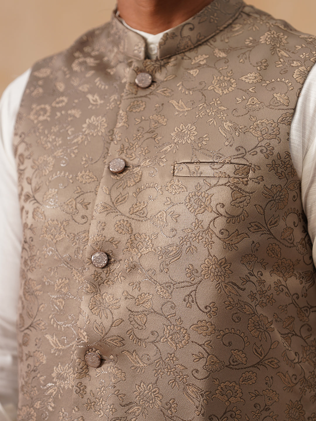 Nehru Jacket with Kurta Pyjama for Men ( JOKPWC 592W 4135 Brown )