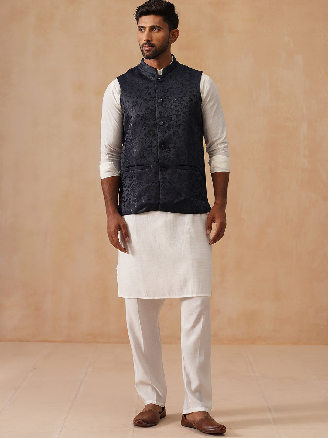 Nehru Jacket with Kurta Pyjama for Men ( JOKPWC 592W 4135 Navy )