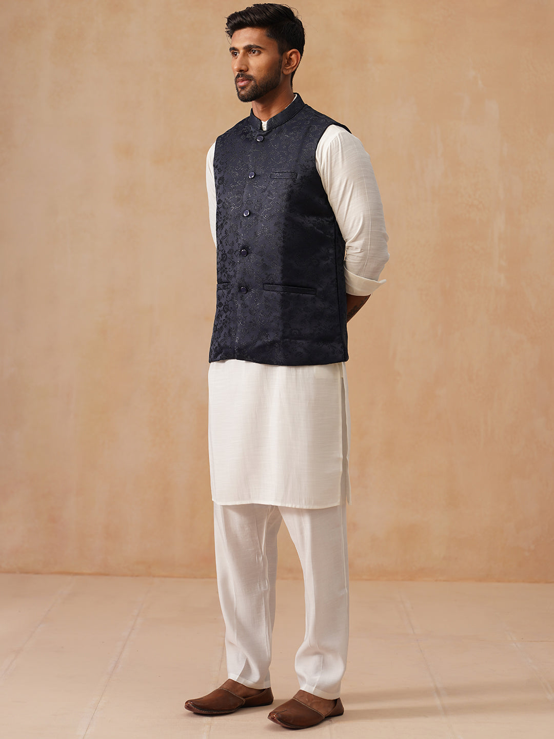 Nehru Jacket with Kurta Pyjama for Men ( JOKPWC 592W 4135 Navy )
