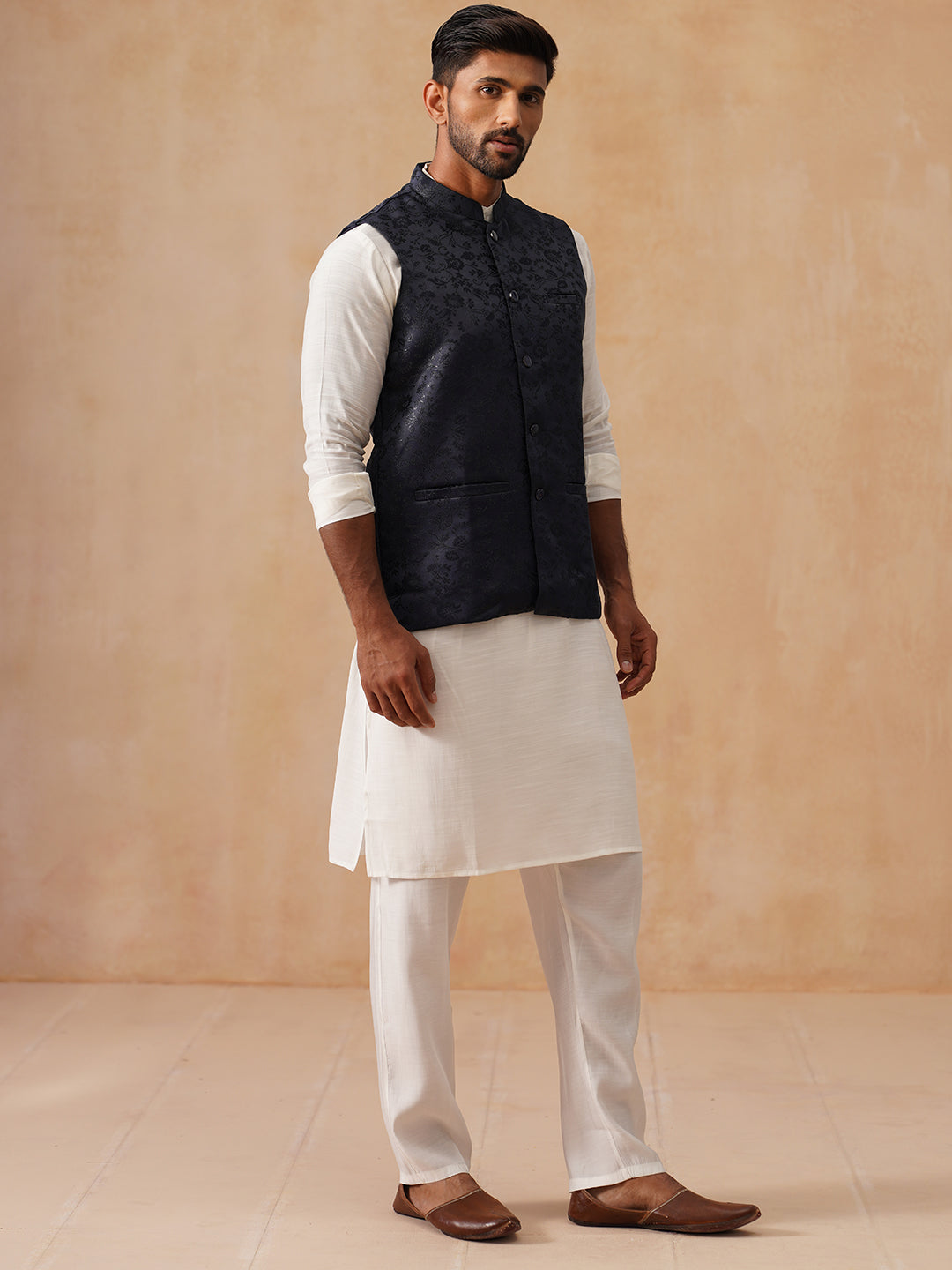 Nehru Jacket with Kurta Pyjama for Men ( JOKPWC 592W 4135 Navy )