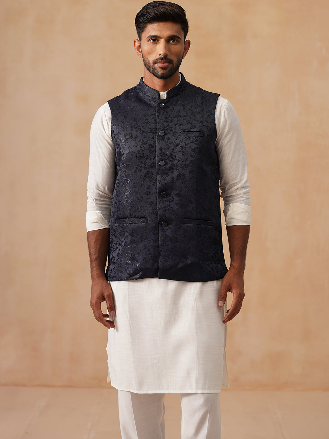 Nehru Jacket with Kurta Pyjama for Men ( JOKPWC 592W 4135 Navy )