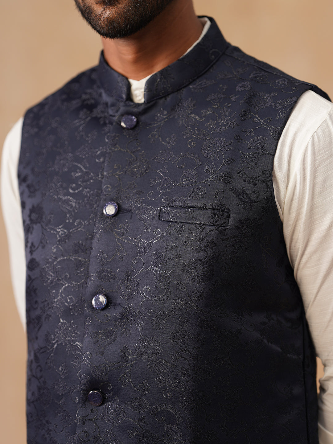 Nehru Jacket with Kurta Pyjama for Men ( JOKPWC 592W 4135 Navy )