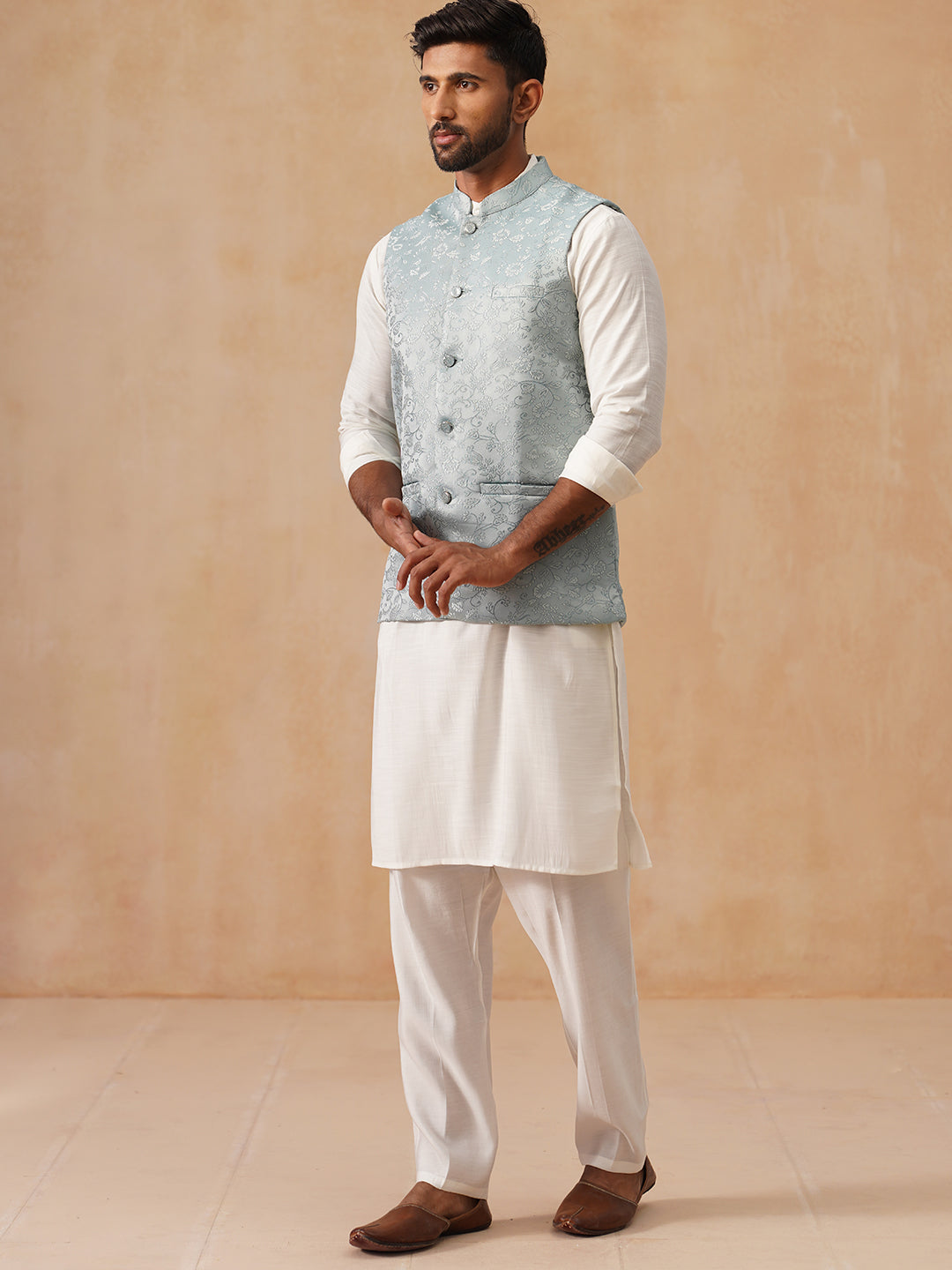 Nehru Jacket with Kurta Pyjama for Men ( JOKPWC 592W 4135 Sky )