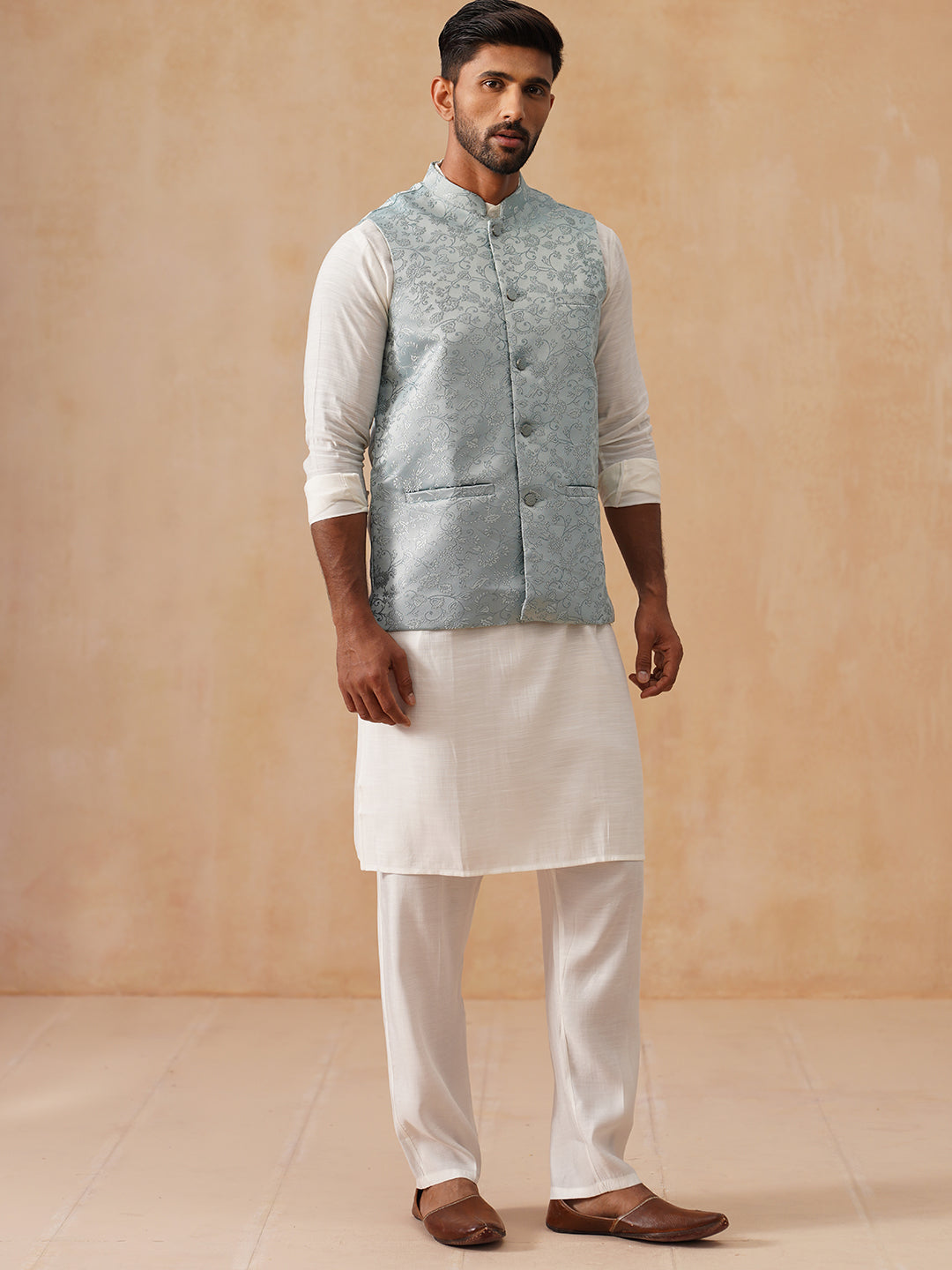 Nehru Jacket with Kurta Pyjama for Men ( JOKPWC 592W 4135 Sky )