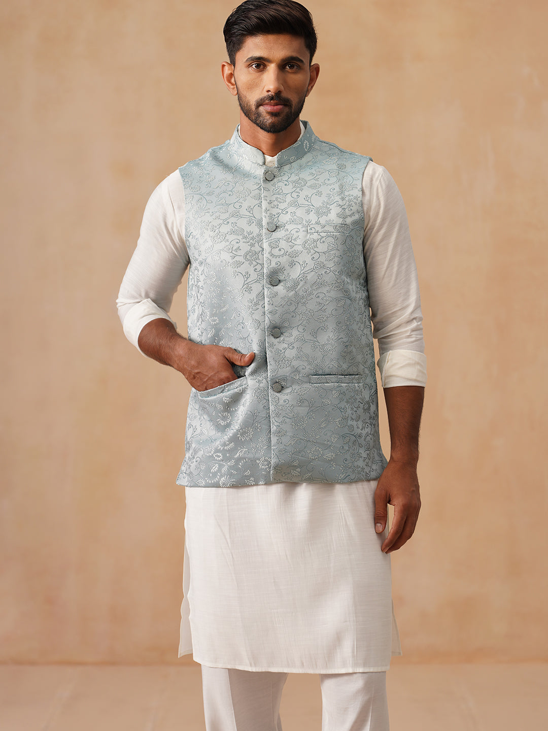 Nehru Jacket with Kurta Pyjama for Men ( JOKPWC 592W 4135 Sky )