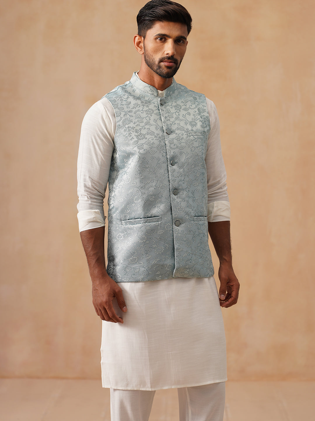 Nehru Jacket with Kurta Pyjama for Men ( JOKPWC 592W 4135 Sky )