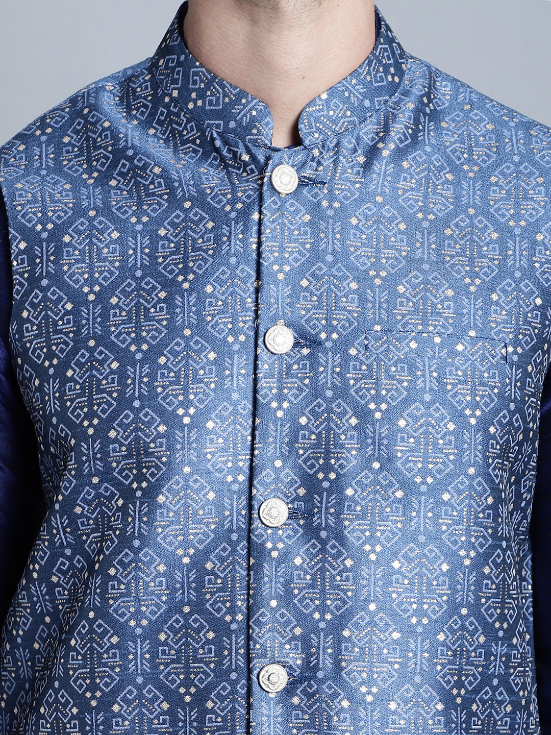 Men's Printed Nehru Jacket With Kurta Pyjama Set