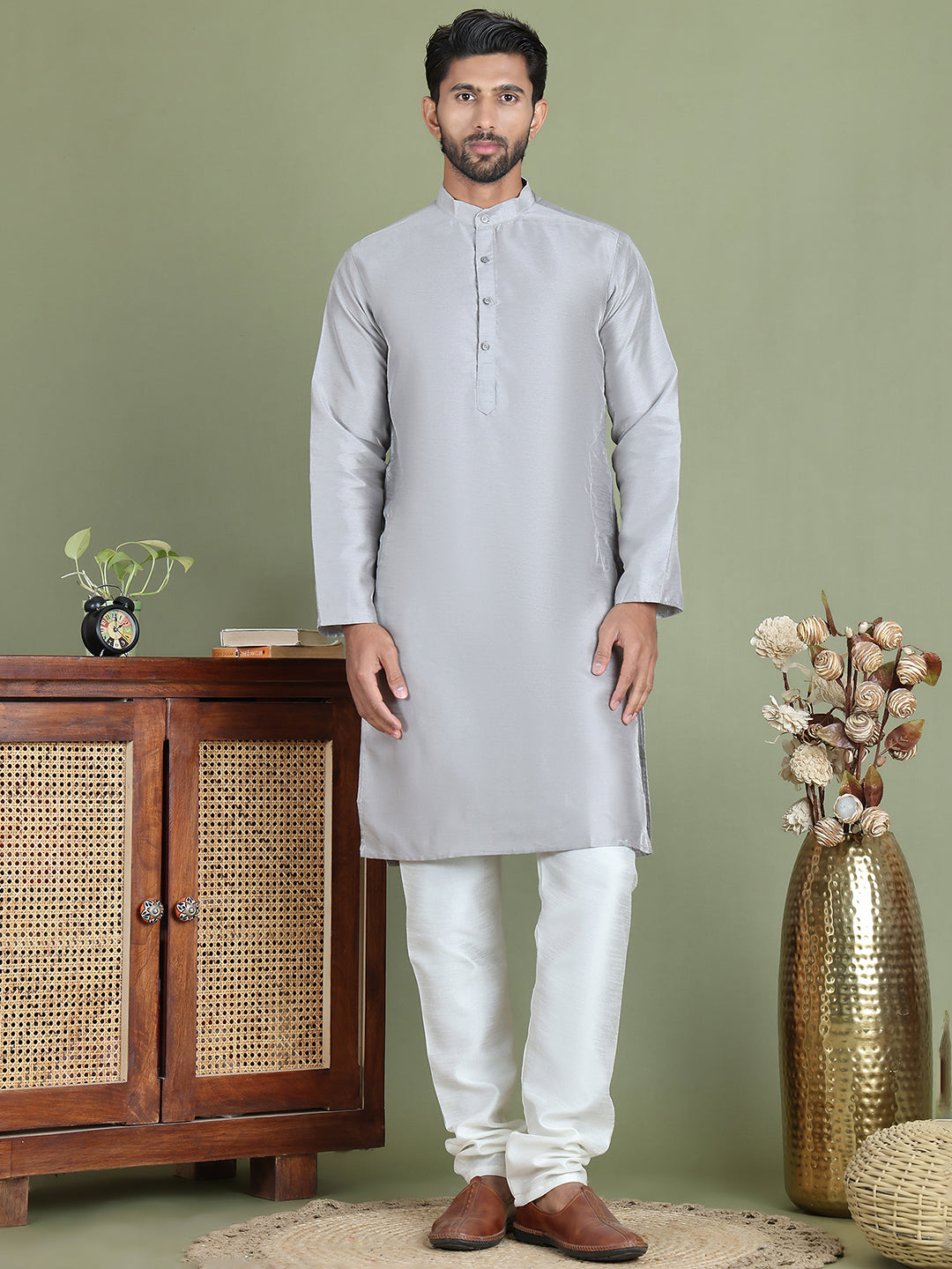 Printed Nehru Jacket With Kurta Pyjama Set for Men ( JOKPWC 636S 4090White )