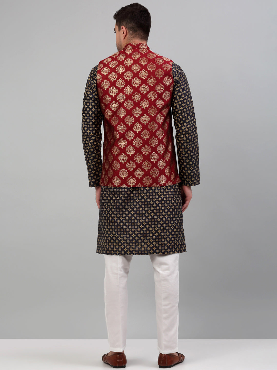 Men's Printed Nehru Jacket With Kurta Pyjama Set