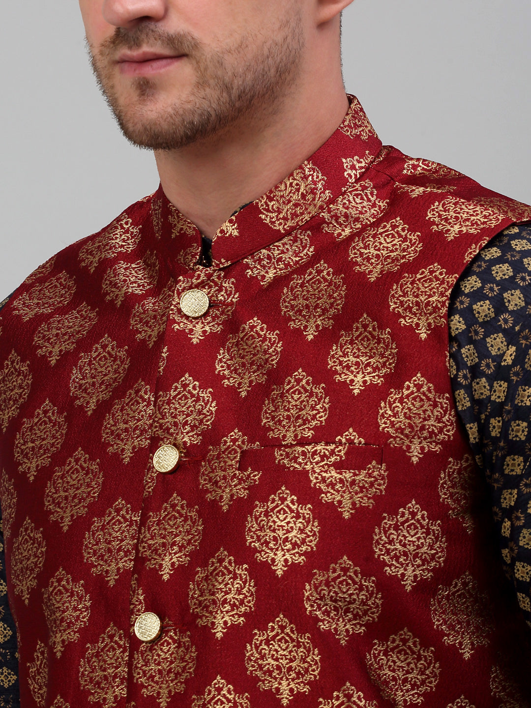 Men's Printed Nehru Jacket With Kurta Pyjama Set