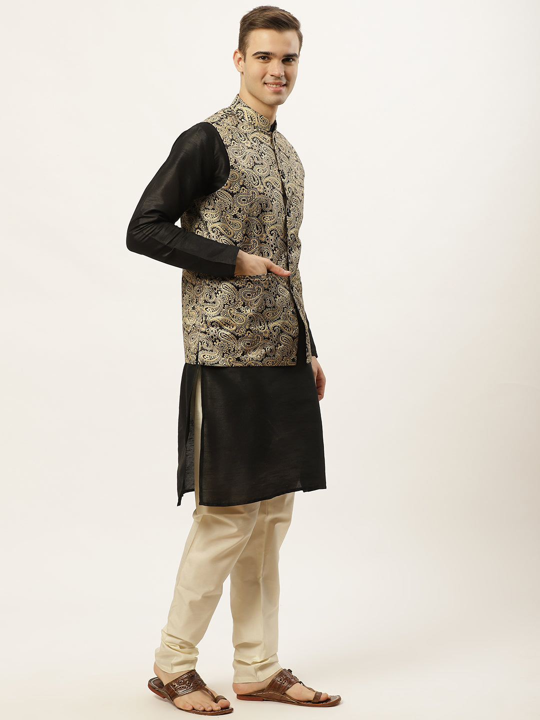 Men's Printed Nehru Jacket and Kurta Pyjama Set