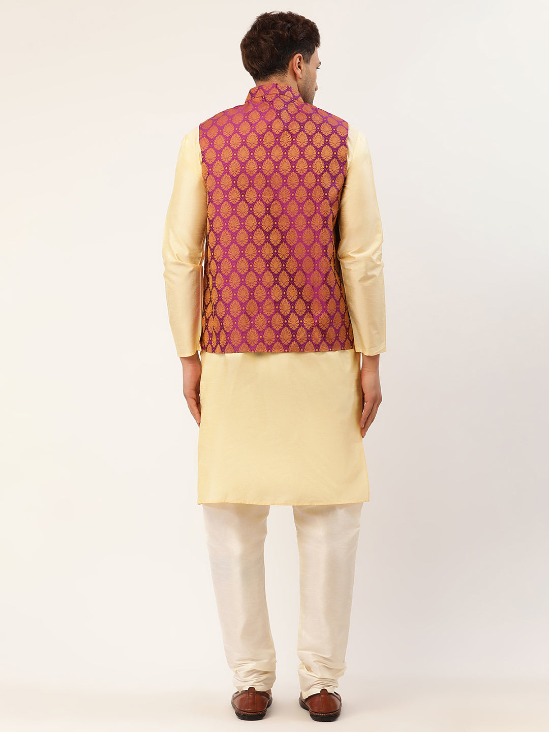 Men's Woven Design Nehru Jacket and Kurta Pyjama Set