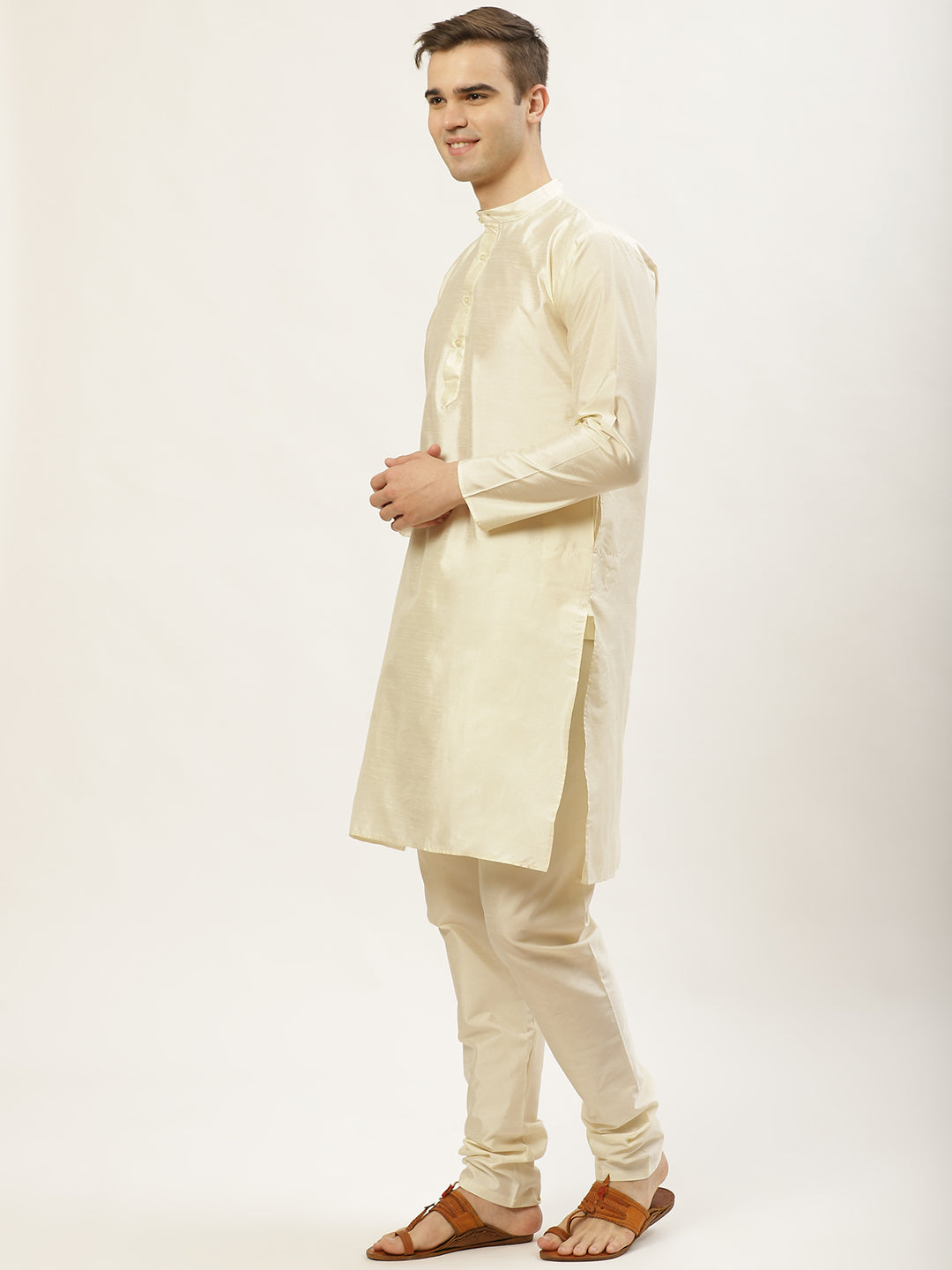 Jompers Men's Ikat Print Nehru Jacket & Kurta Pyjama ( JOKPWC W-D 4030Mustard )