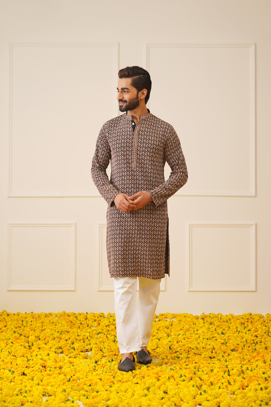 Sequin Embroidered Pure Cotton Kurta with Pyjamas
