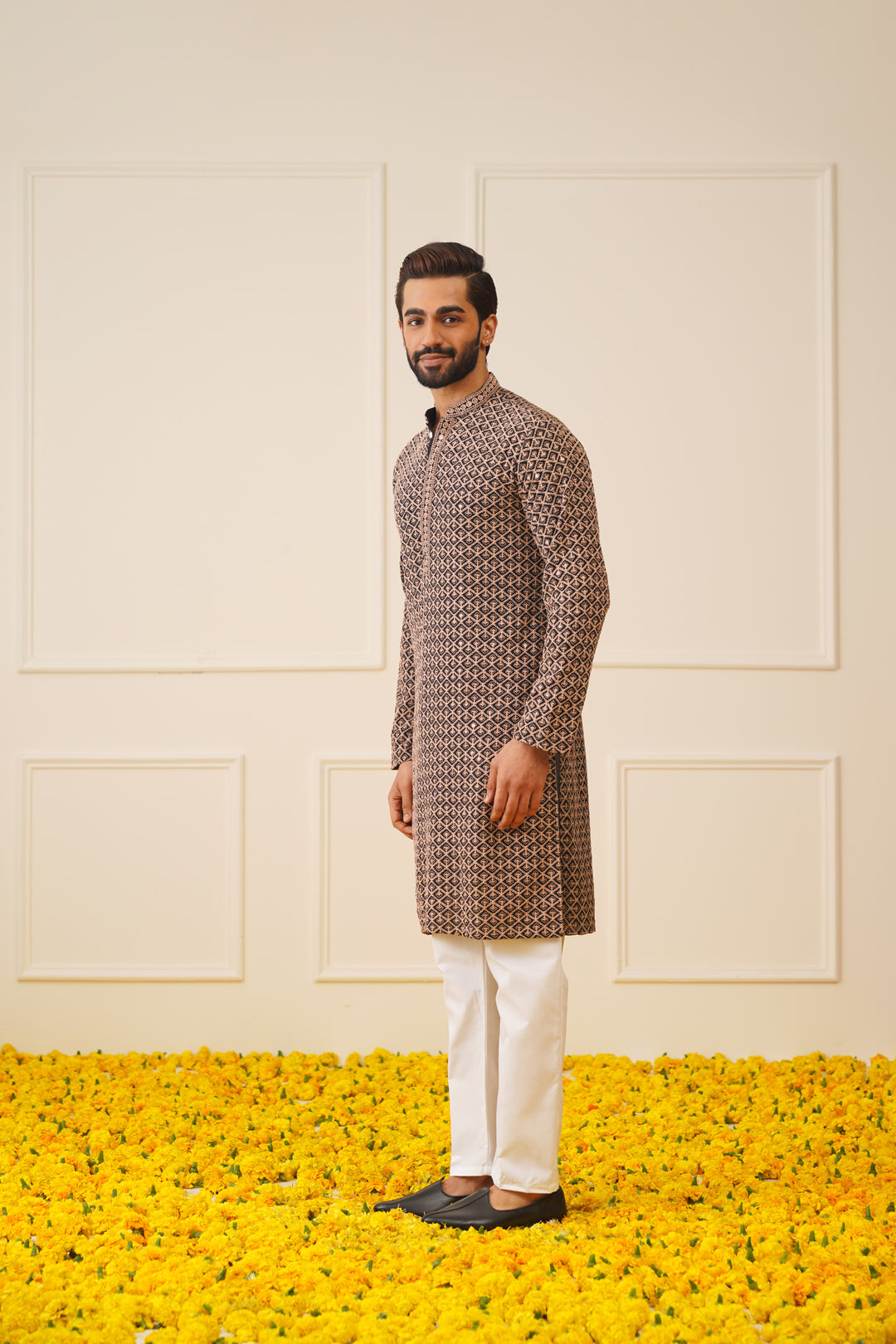 Sequin Embroidered Pure Cotton Kurta with Pyjamas