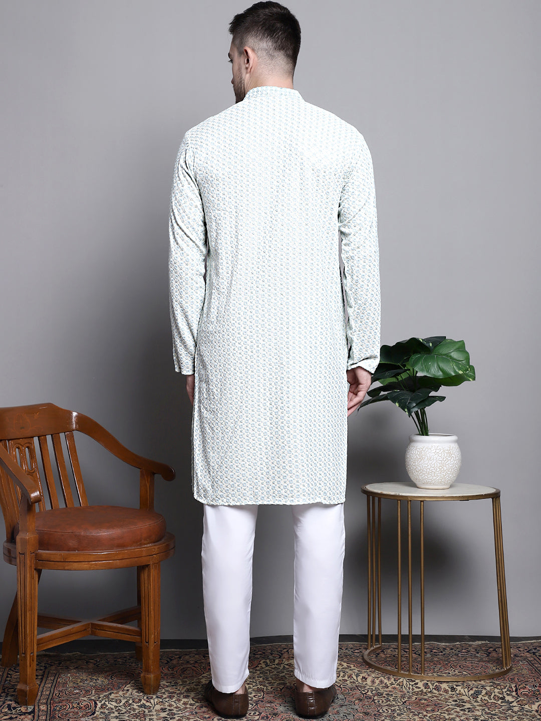 Sequin Embroidered Pure Cotton Kurta with Pyjamas