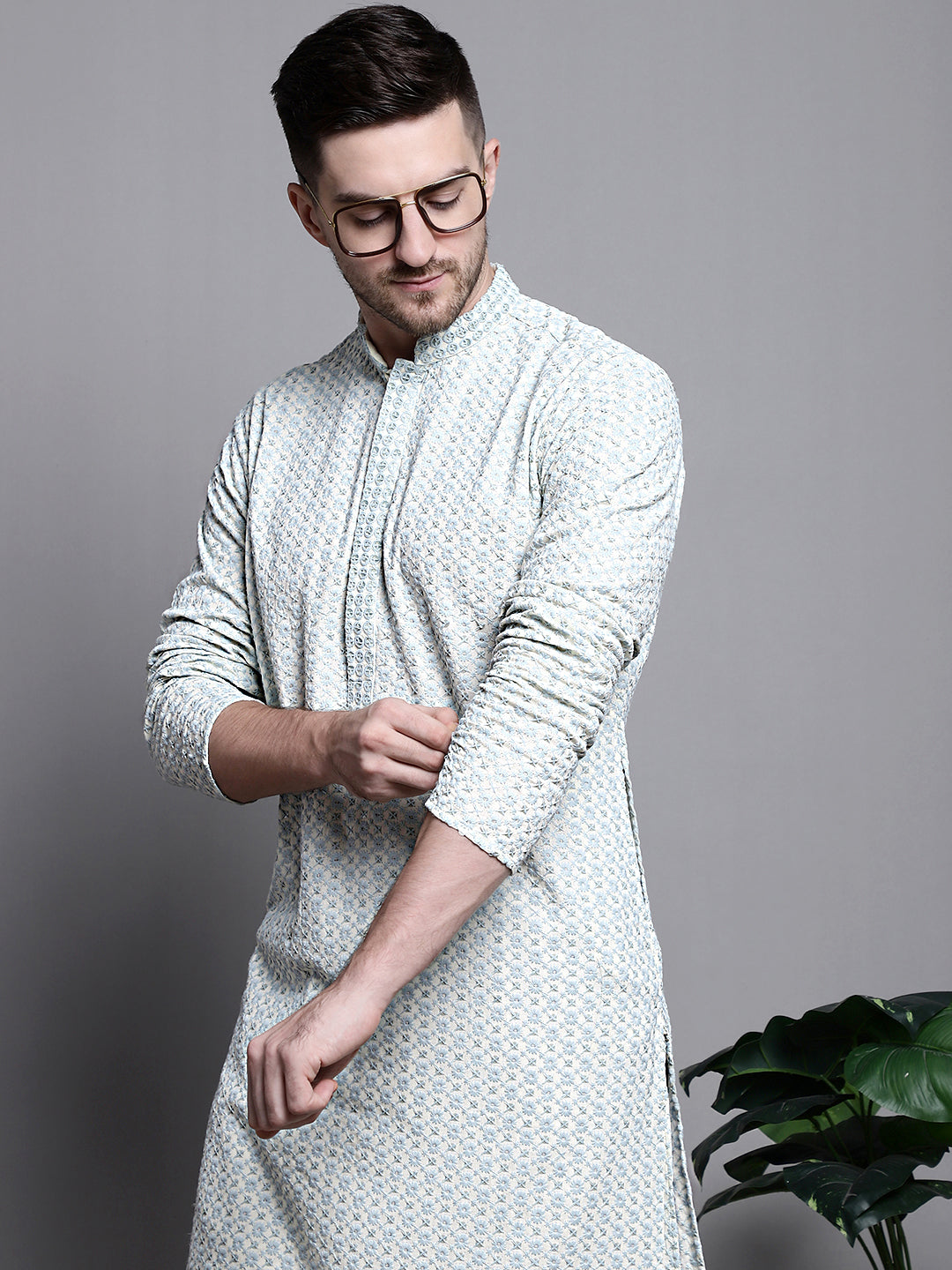 Sequin Embroidered Pure Cotton Kurta with Pyjamas