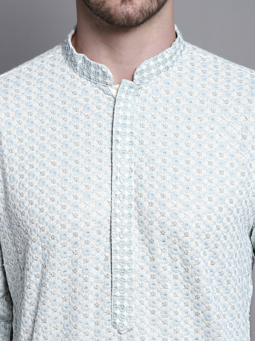 Sequin Embroidered Pure Cotton Kurta with Pyjamas