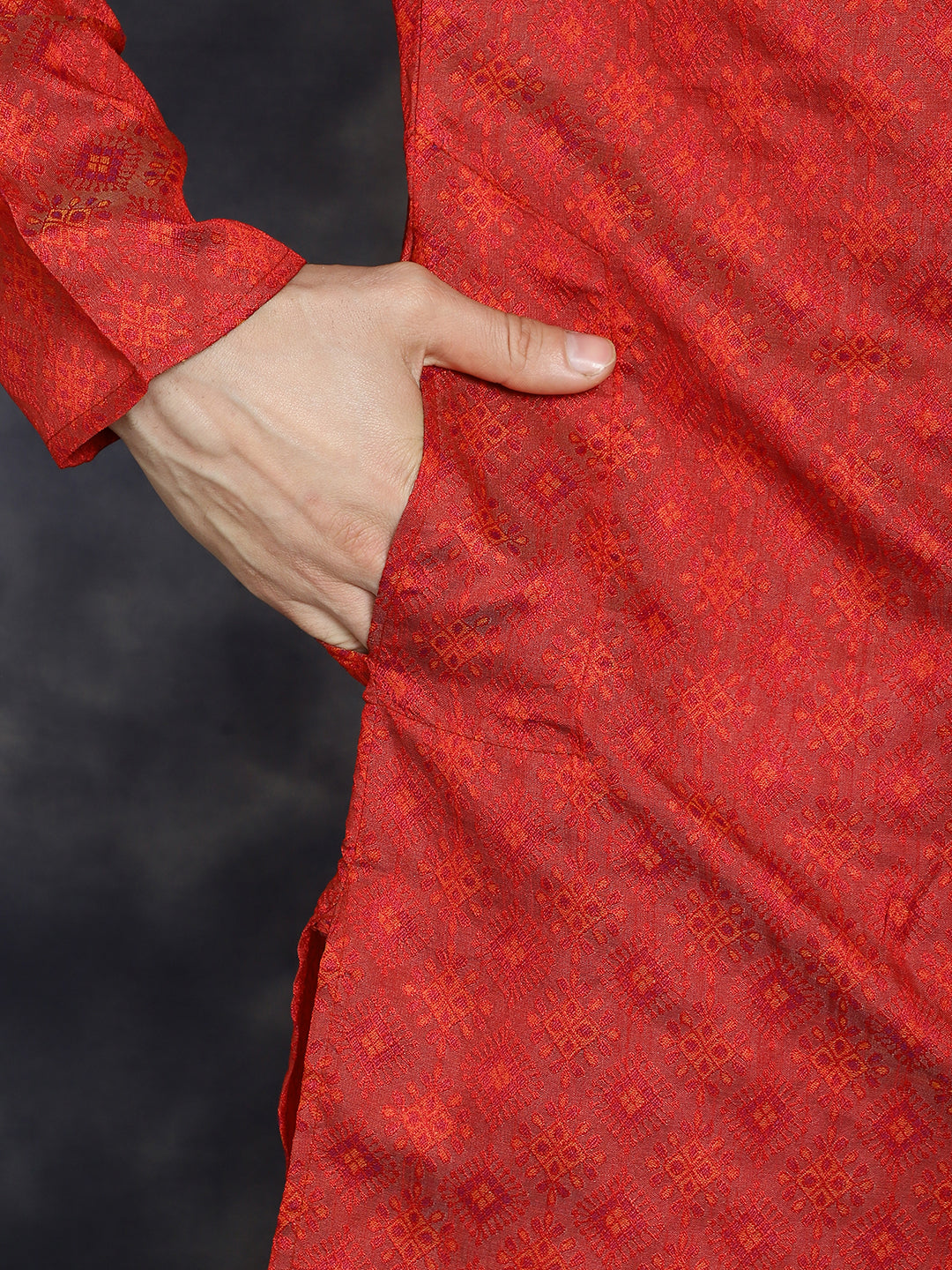 Red Woven Design Kurta with Pyjama ( JOKP P 5034Red )