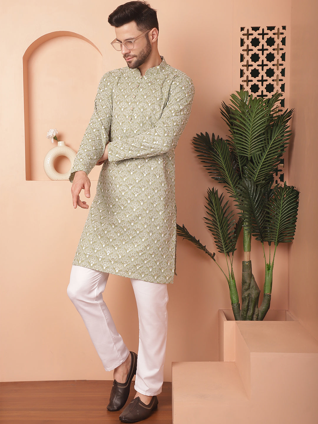Chikankari Pure Cotton Kurta with Pyjama