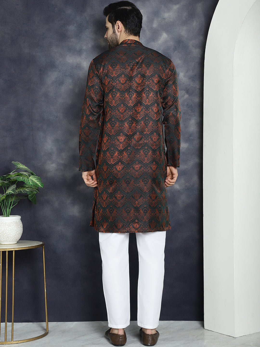 Men Bronze Silk Blend Straight Kurta Pyjama Set ( JOKP P 5043Bronze )