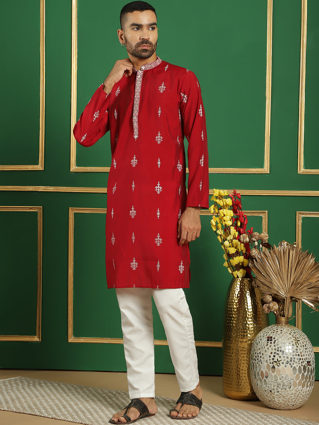 Men's Foil Printed Kurta with Pyjama