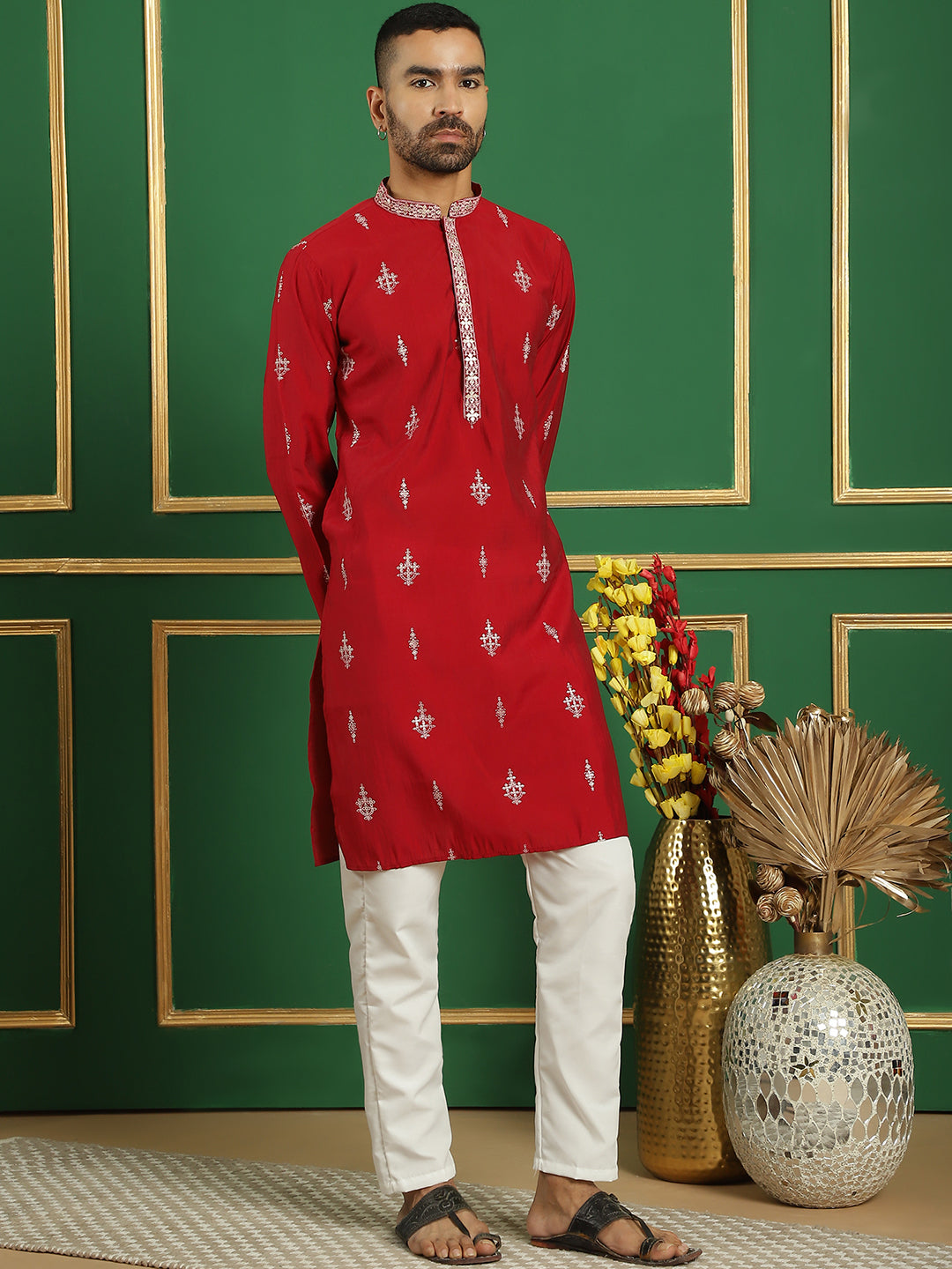 Men's Foil Printed Kurta with Pyjama