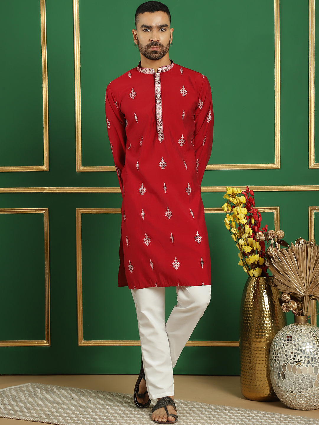 Men's Foil Printed Kurta with Pyjama