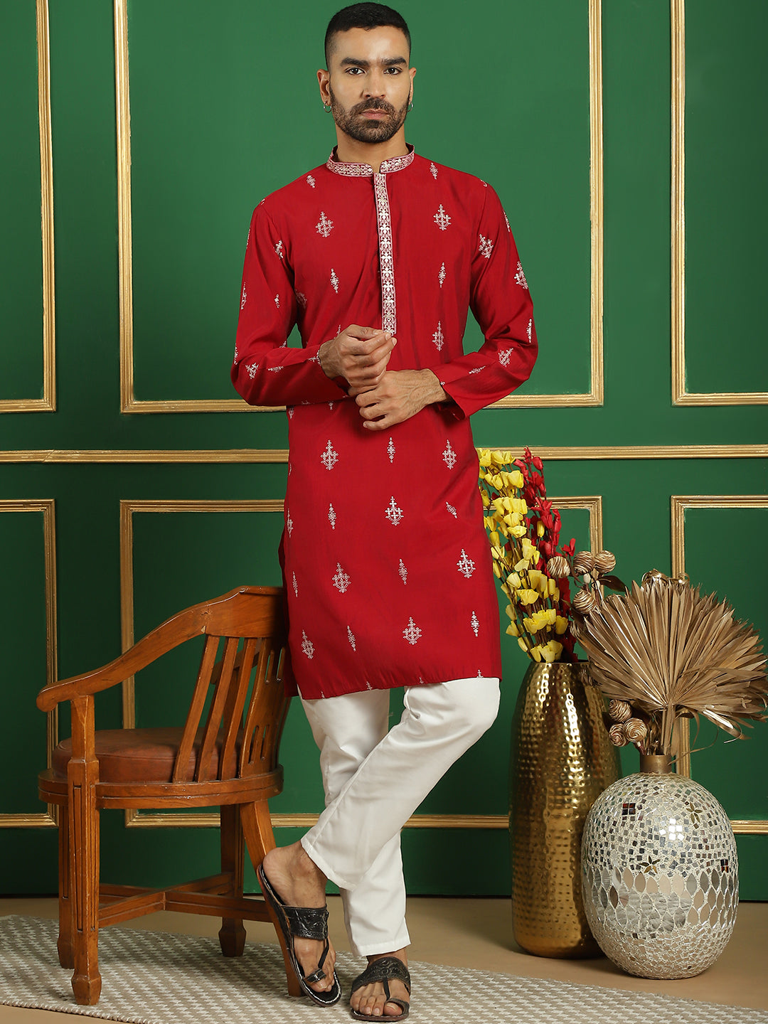 Men's Foil Printed Kurta with Pyjama
