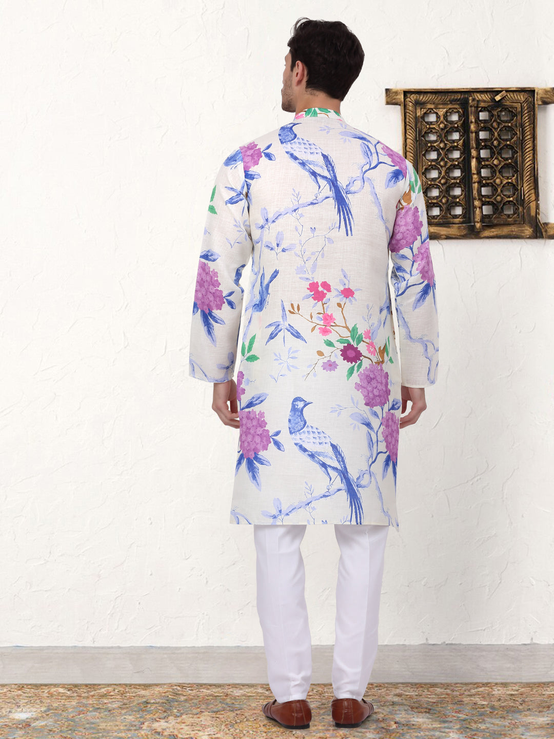 Men's Animal Printed Pure Cotton Straight Kurta Pyjama Set