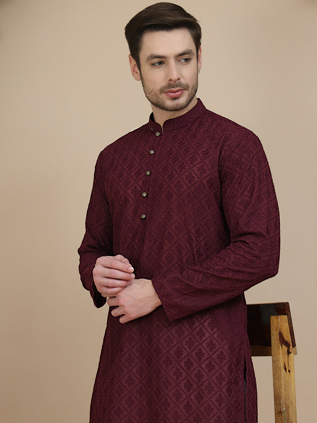 Embroidered Cotton Kurta with Pyjama ( JOKP P 5099 Purple )