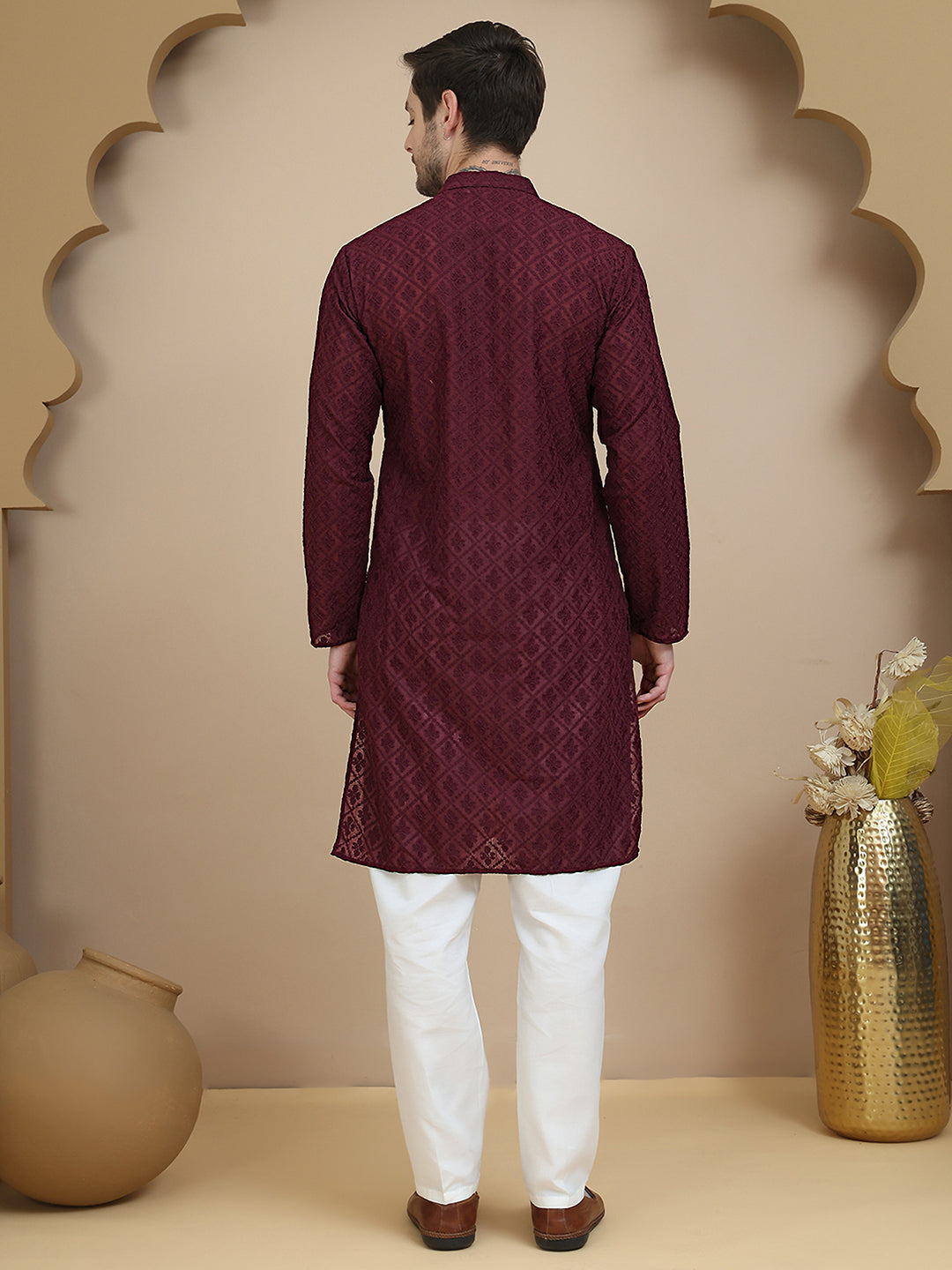 Embroidered Cotton Kurta with Pyjama ( JOKP P 5099 Purple )