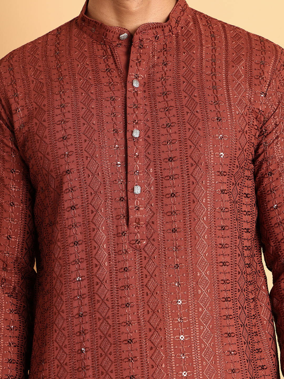 Embroidered Straight Kurta Set For Men ( JOKP P 5118Rust )