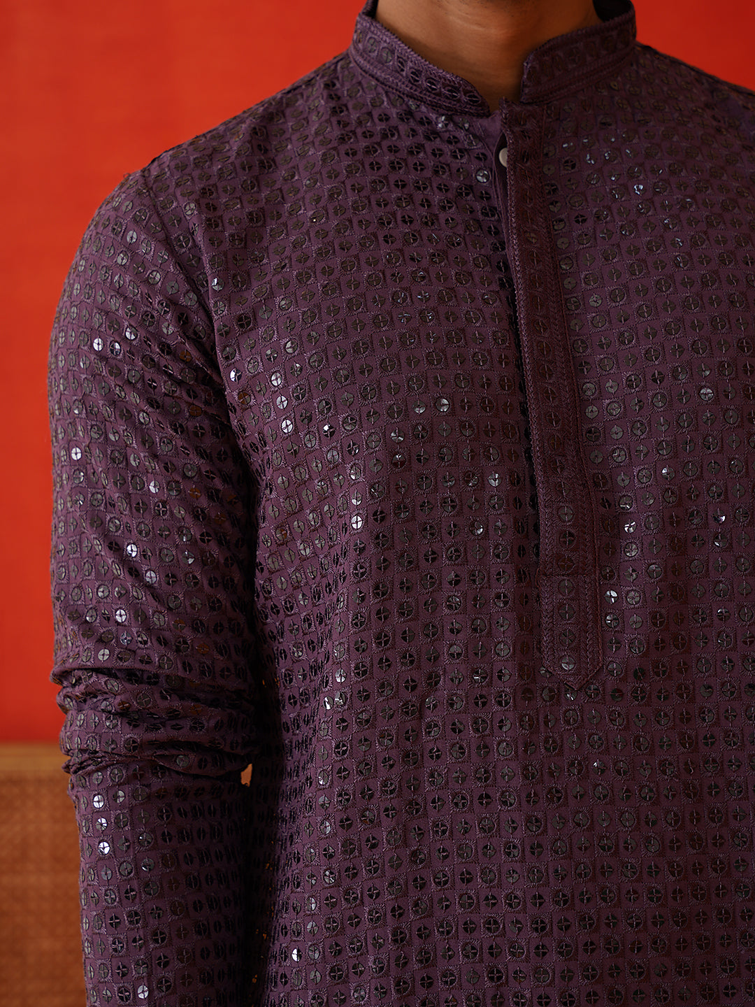 Men's Embroidered & Sequence Kurta Set ( JOKP P 5136Purple )