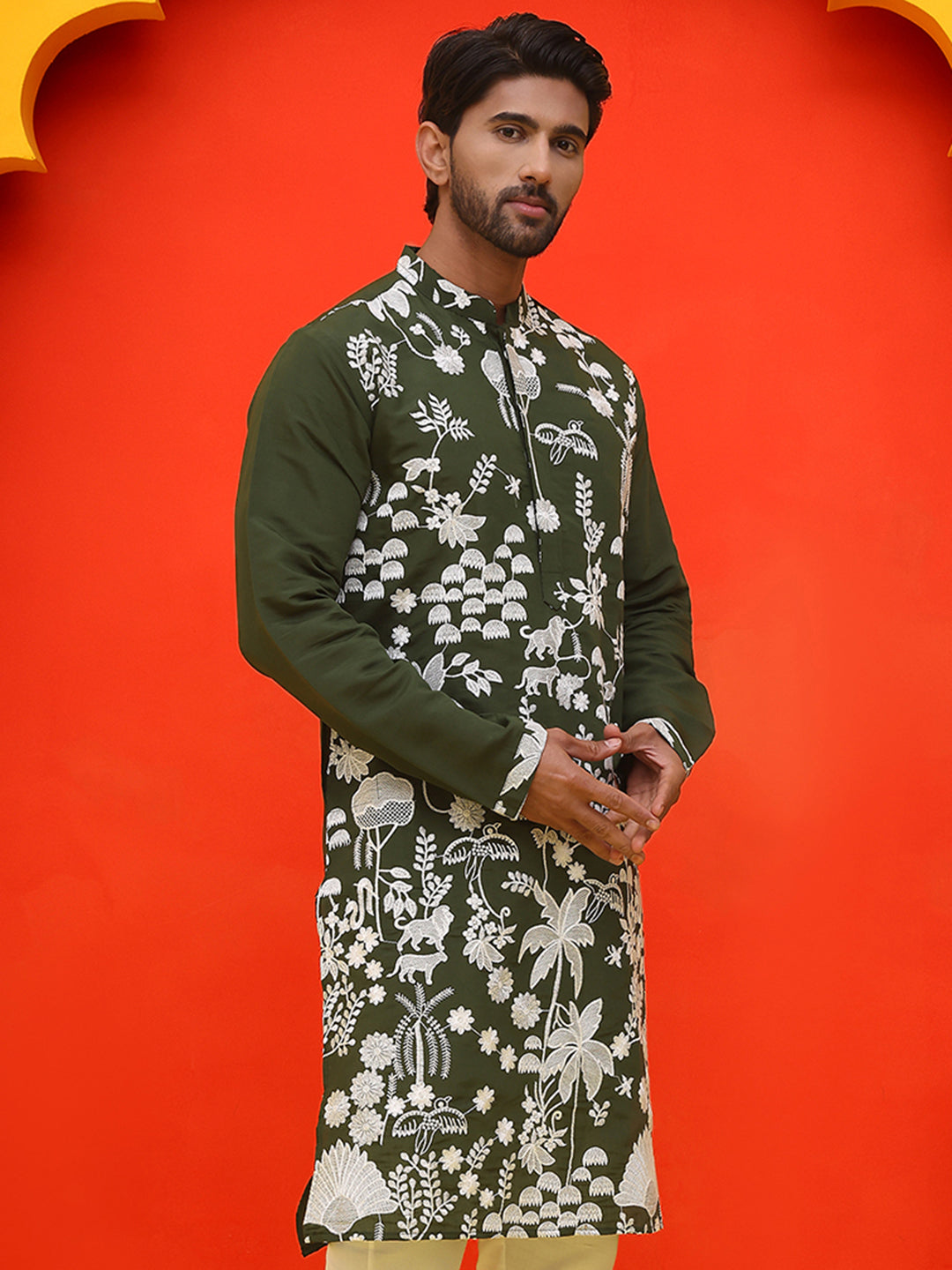 Embroidered Straight Kurtas ( KO 5137 Olive )
