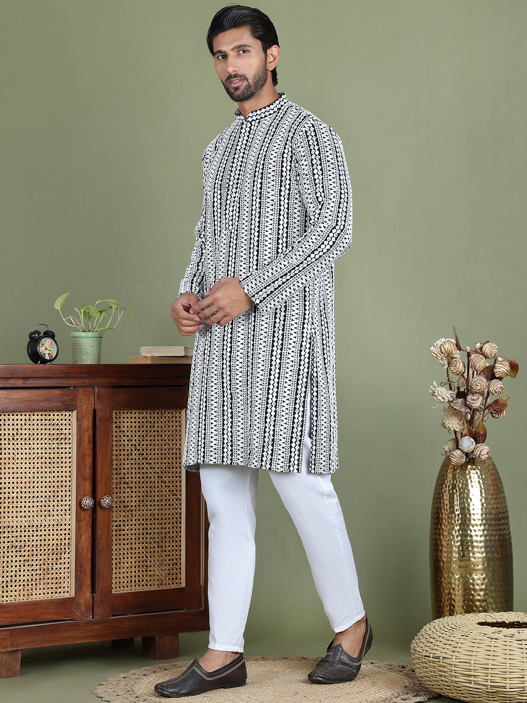 Embroidered and Mirror Work Kurta Pyjama Sets ( JOKP 5146Navy )