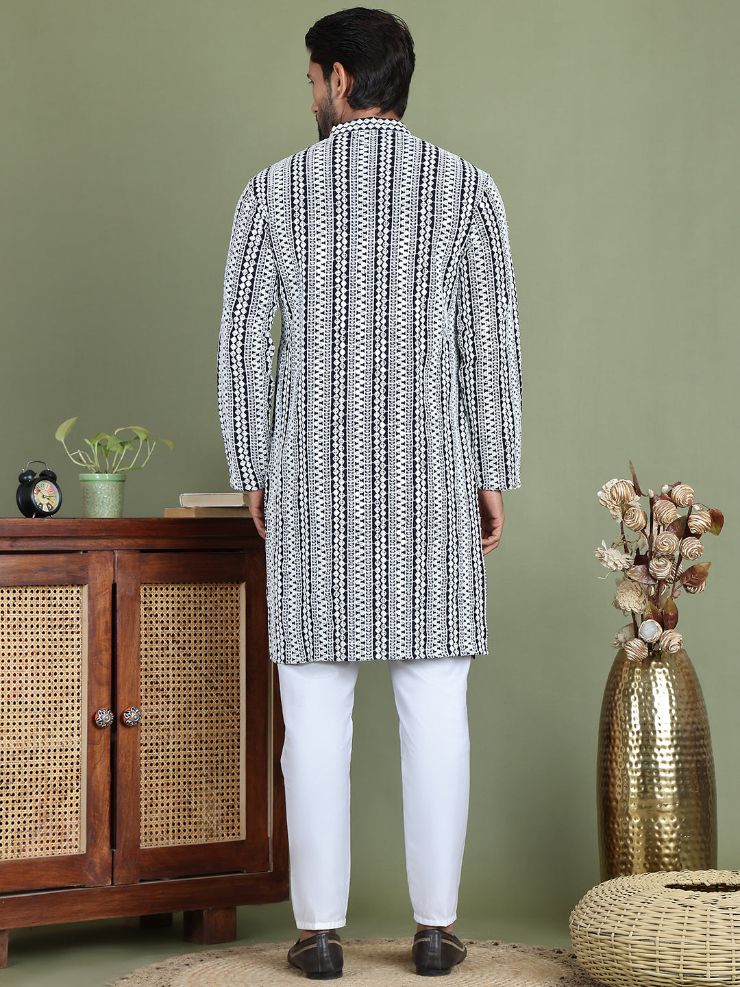 Embroidered and Mirror Work Kurta Pyjama Sets ( JOKP 5146Navy )