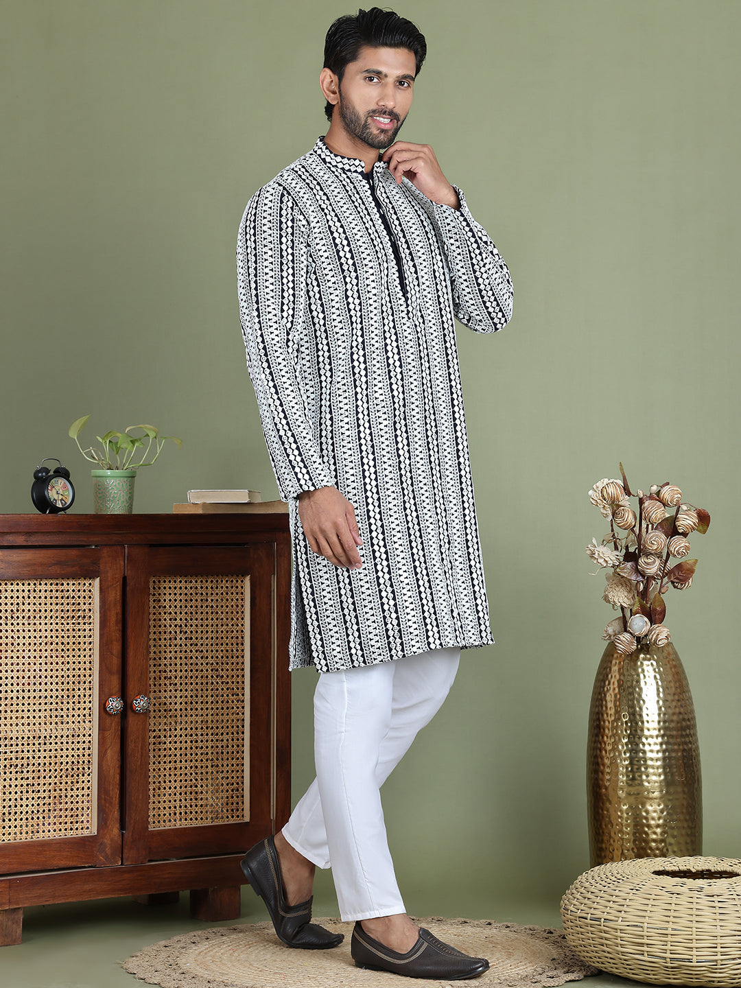 Embroidered and Mirror Work Kurta Pyjama Sets ( JOKP 5146Navy )