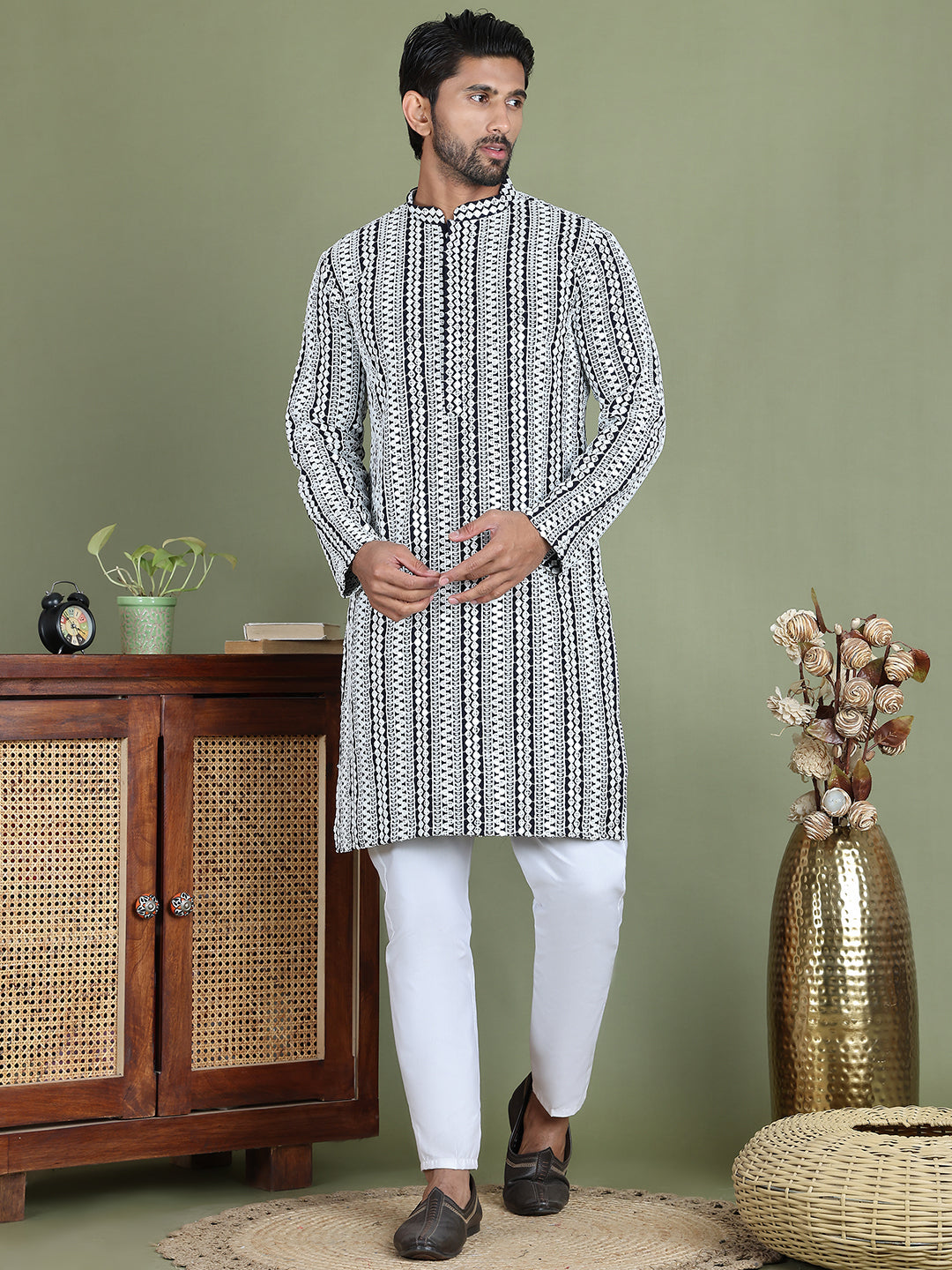 Embroidered and Mirror Work Kurta Pyjama Sets ( JOKP 5146Navy )