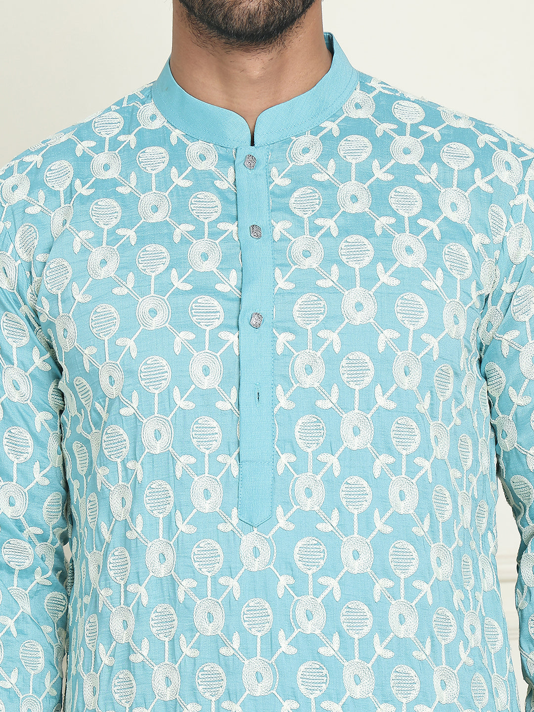 Embroidered Straight Kurtas For Men ( KO 5195 Blue )