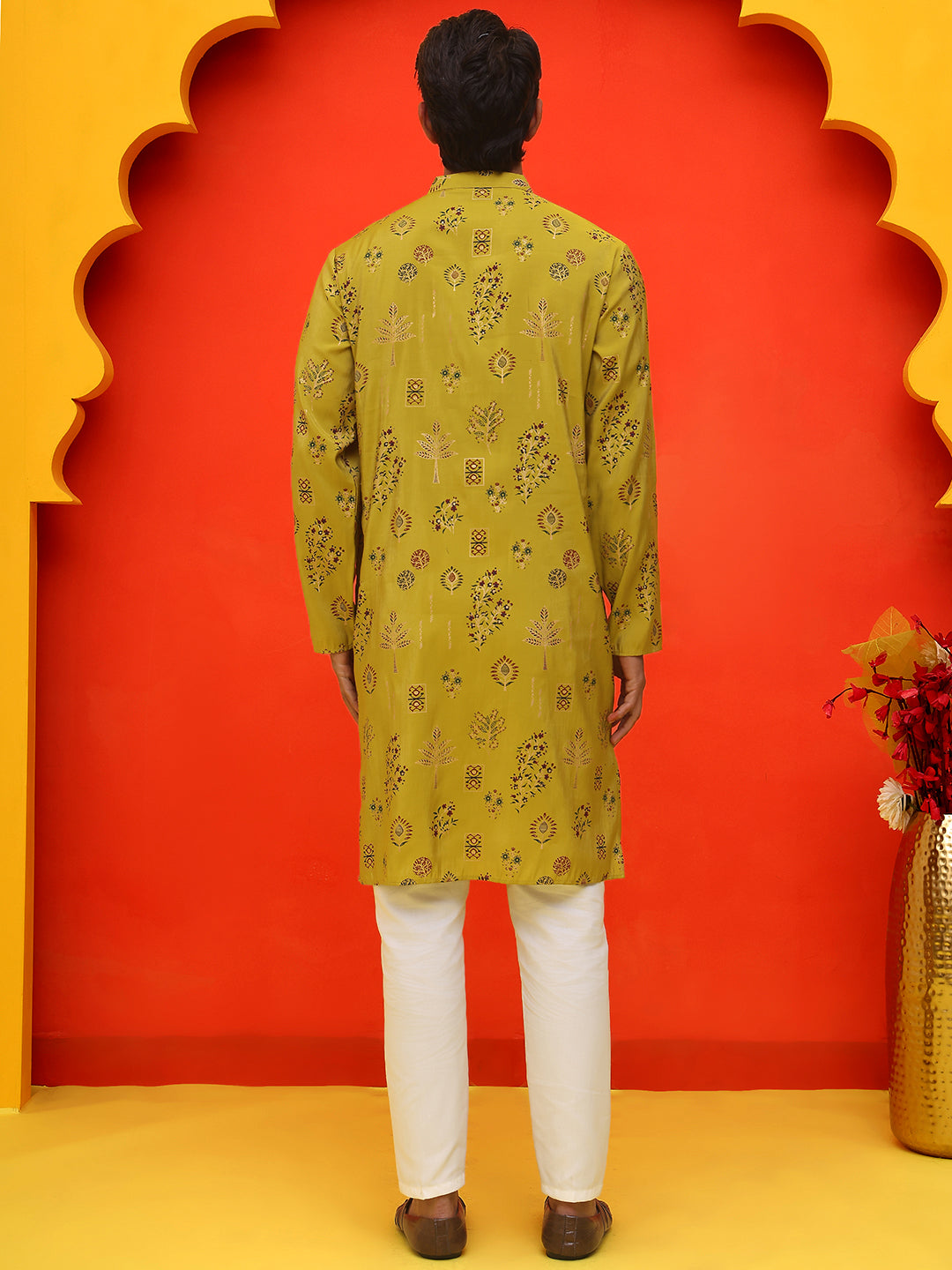 Printed Silk Blend Straight Kurta Set ( JOKP P 5218 Mustard )