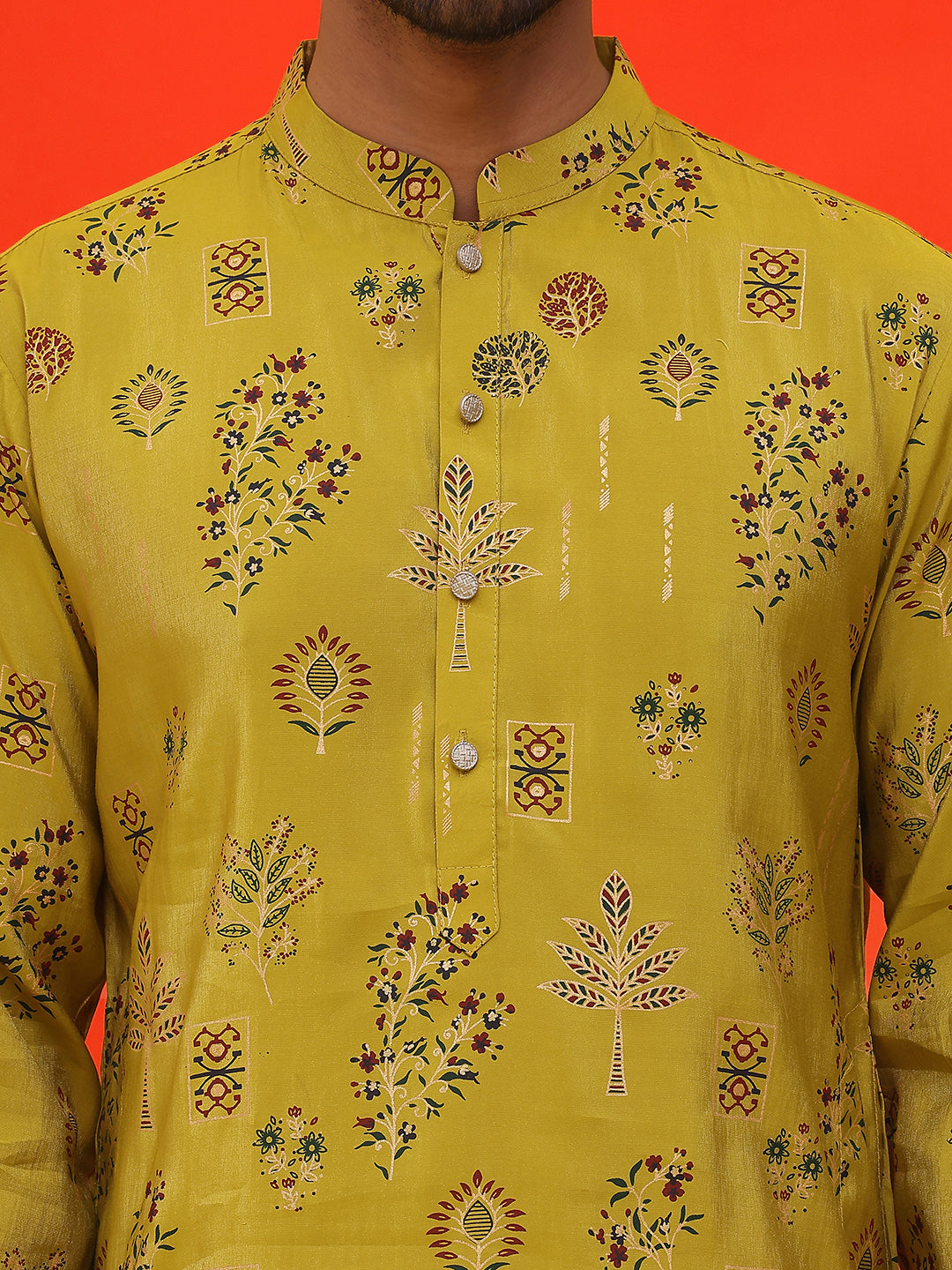 Printed Silk Blend Straight Kurta Set ( JOKP P 5218 Mustard )