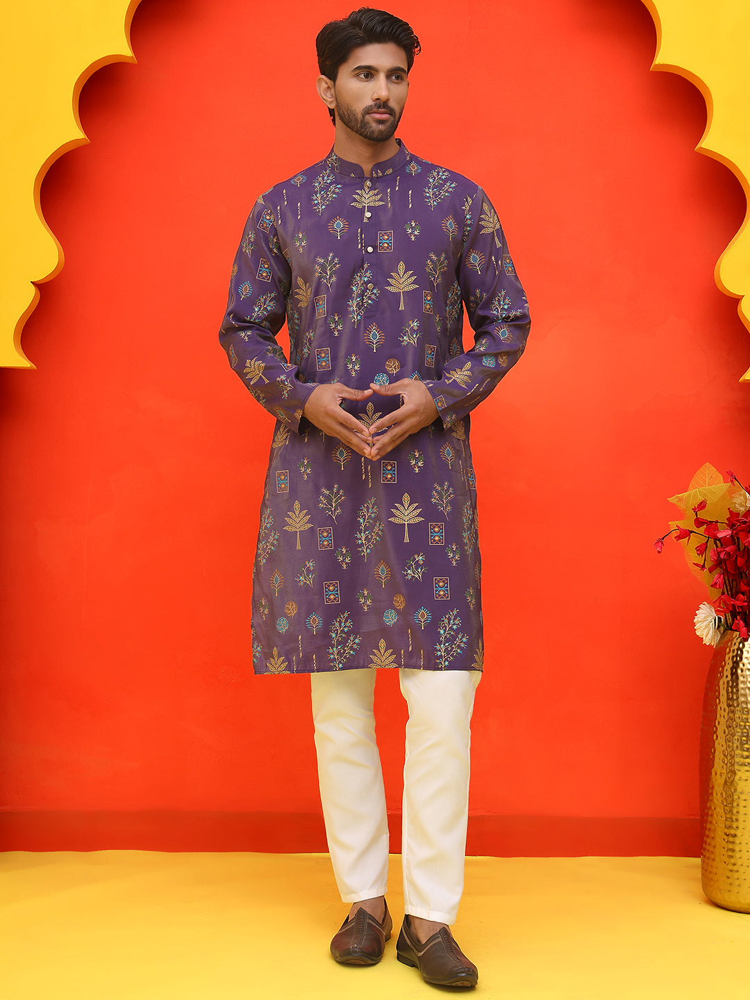 Printed Silk Blend Straight Kurta Set ( JOKP P 5218 Purple )