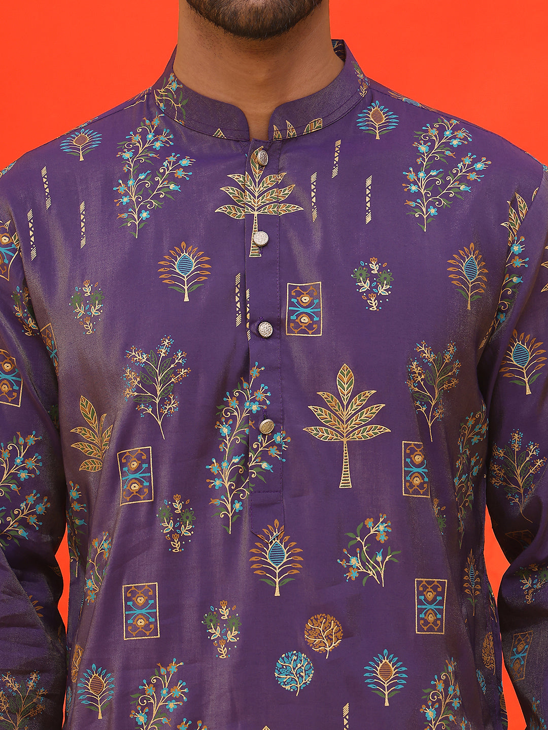 Printed Silk Blend Straight Kurta Set ( JOKP P 5218 Purple )