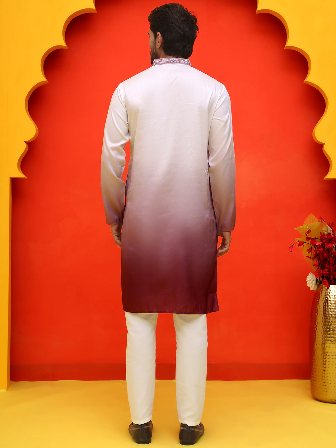 Ombre Printed & Embroidered Kurta Pyjama Set ( JOKP P 5224 Maroon )