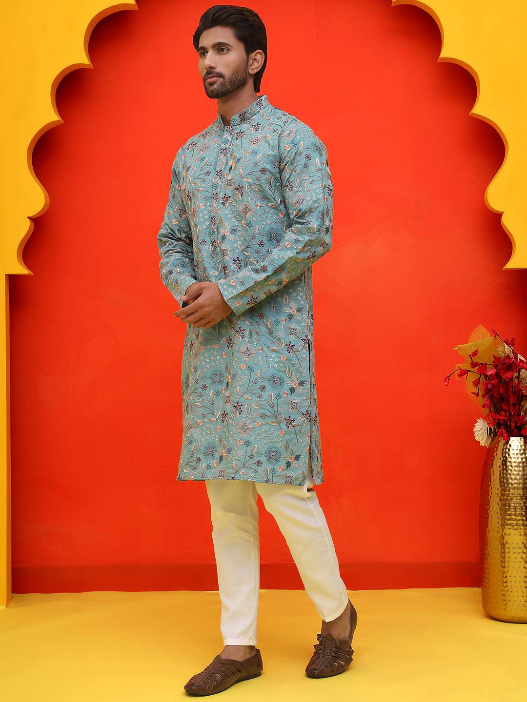 Embroidered Kurta Set For Men ( JOKP P 5227 Sky )