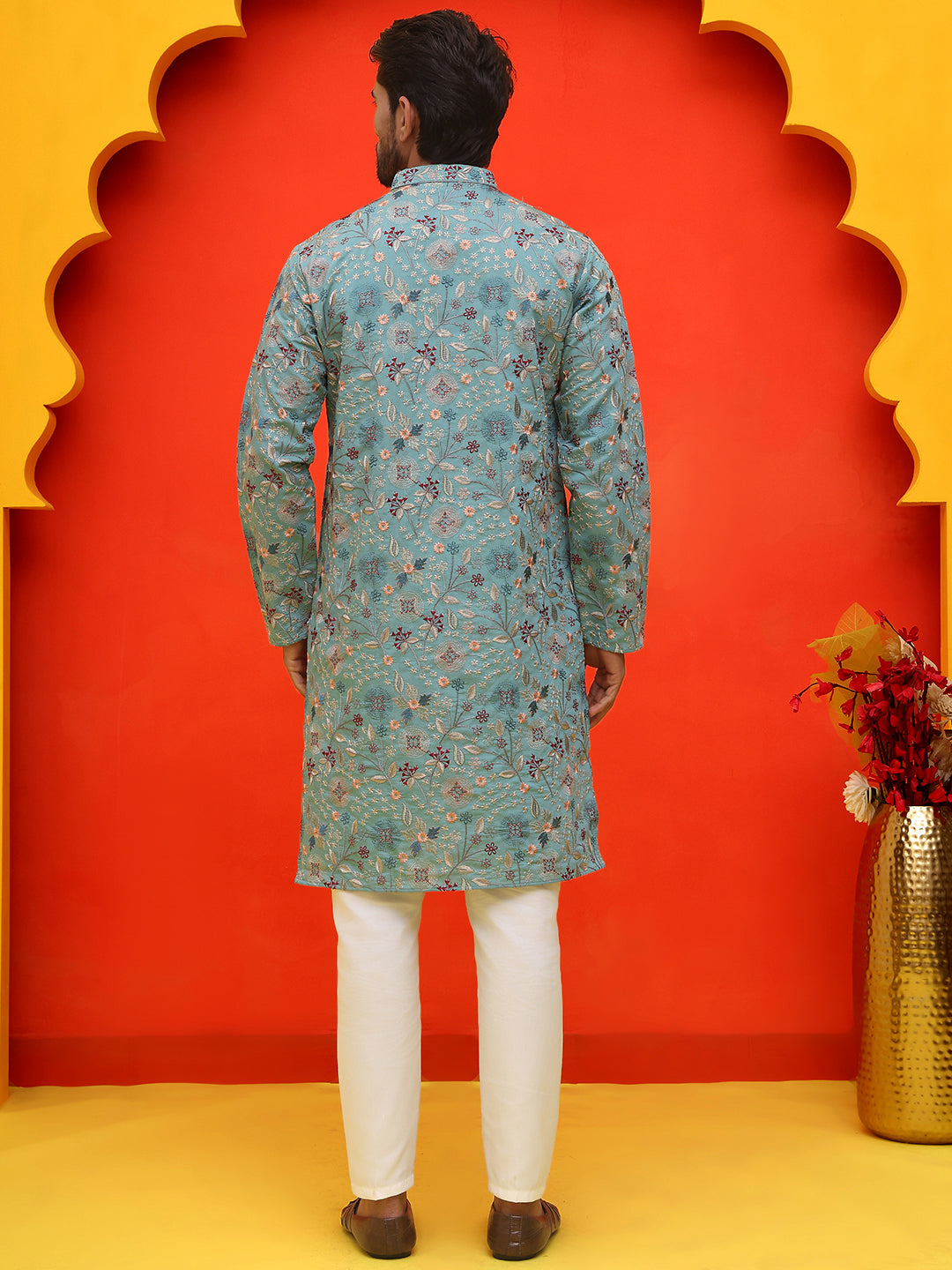 Embroidered Kurta Set For Men ( JOKP P 5227 Sky )