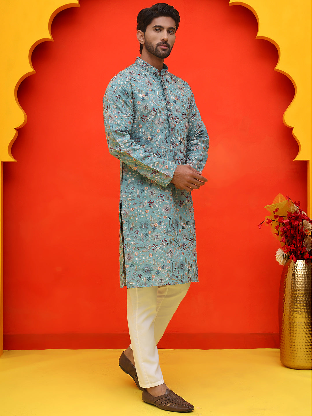 Embroidered Kurta Set For Men ( JOKP P 5227 Sky )