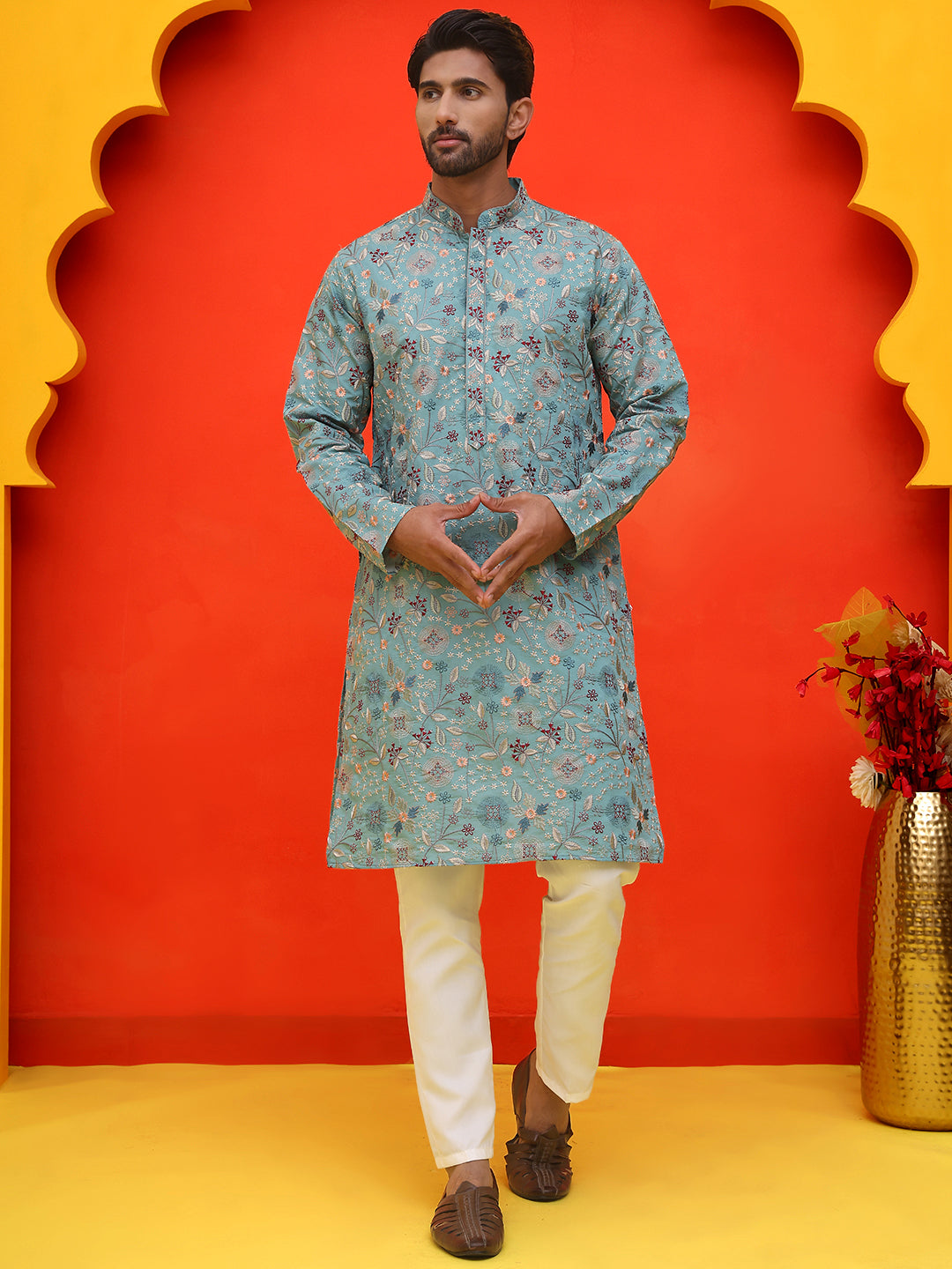 Embroidered Kurta Set For Men ( JOKP P 5227 Sky )
