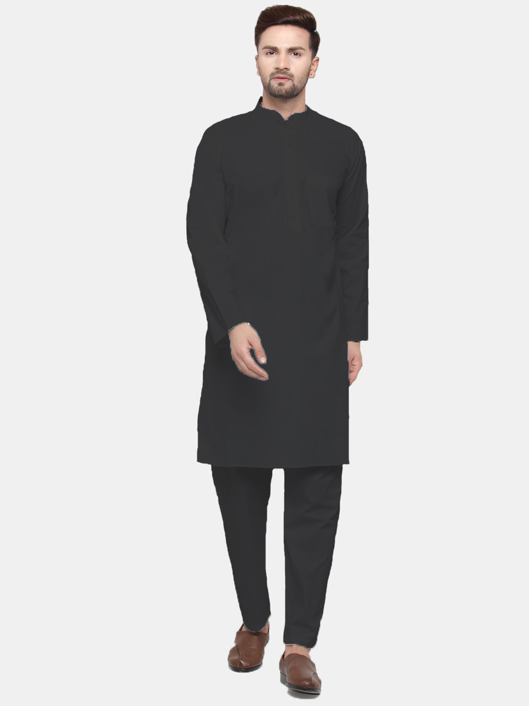 Jompers Men's Black Solid Cotton Kurta Payjama Set ( JOKP 555Black )
